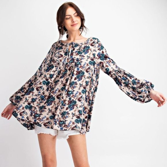 easel Tops - Easel Vintage Insp Plum Floral Print Tunic S NWT